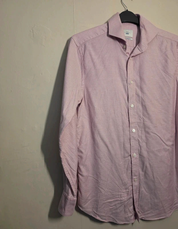 Men's Moss Tailored Fit Pink White Patterned Formal Shirt 15.5" Collar