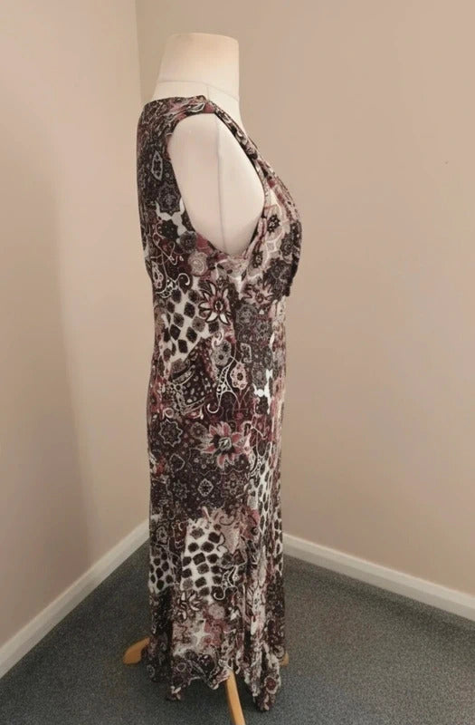 Etam Y2K Ladies Brown & Burgundy Patterned Midi Dress