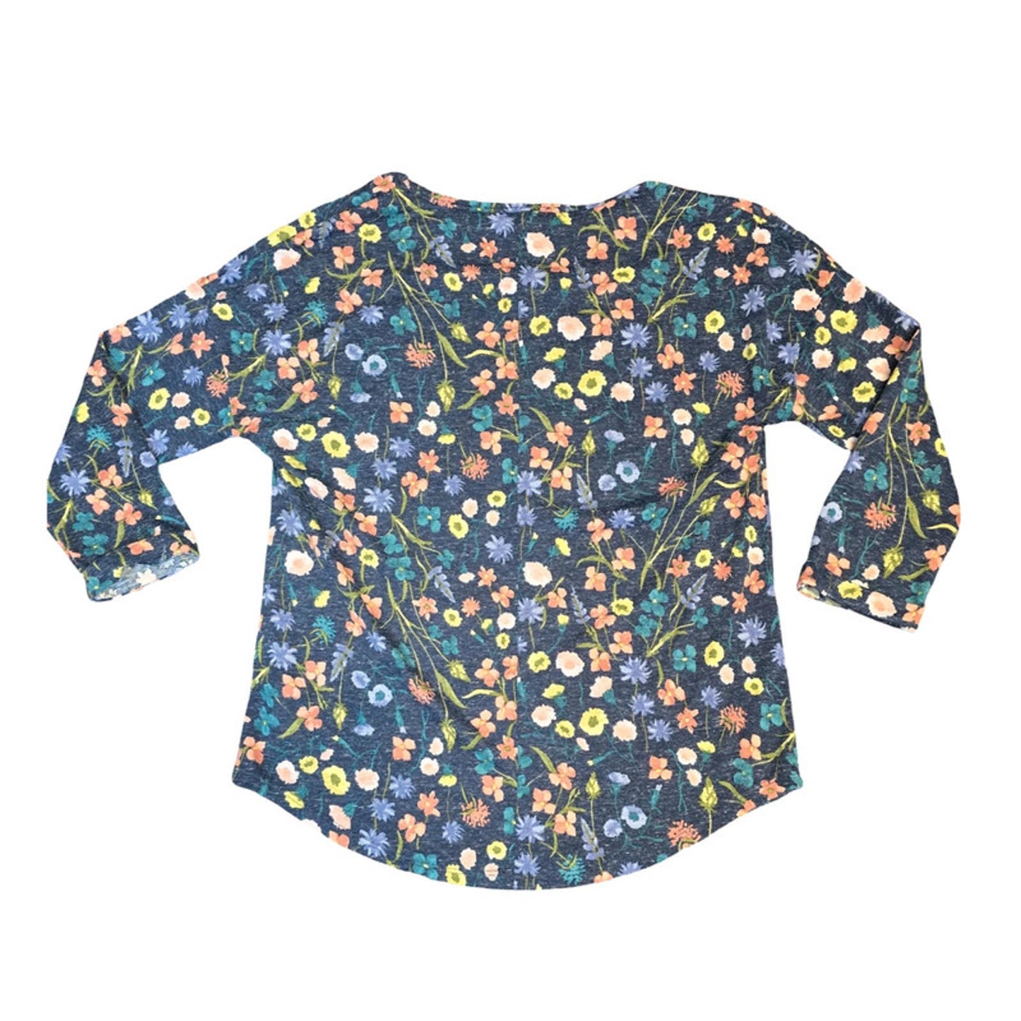 Marks & Spencer Navy Floral Jumper Size 12 Lightweight 3/4 Sleeve Relaxed Fit