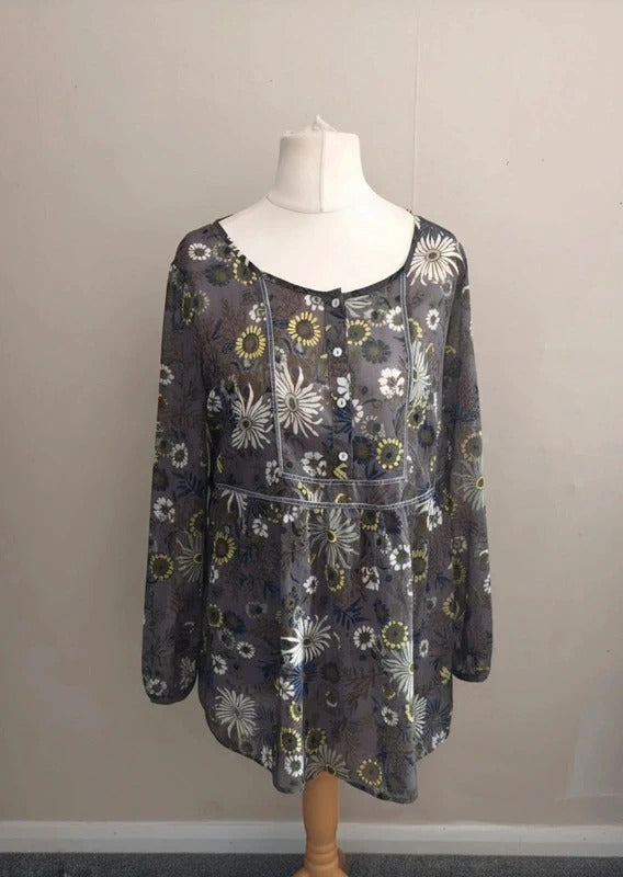 Marks & Spencer Grey & Yellow Patterned Blouse Size 14