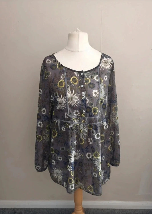 Marks & Spencer Grey & Yellow Patterned Blouse Size 14