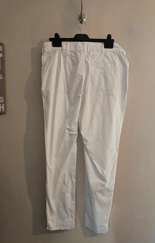 Tu White High Waisted Cotton Slim Leg Chino Trousers Jeans Size UK 14