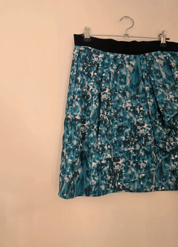 COS Women's Teal Blue Abstract Print Asymmetric Frill Mini Skirt Size 8