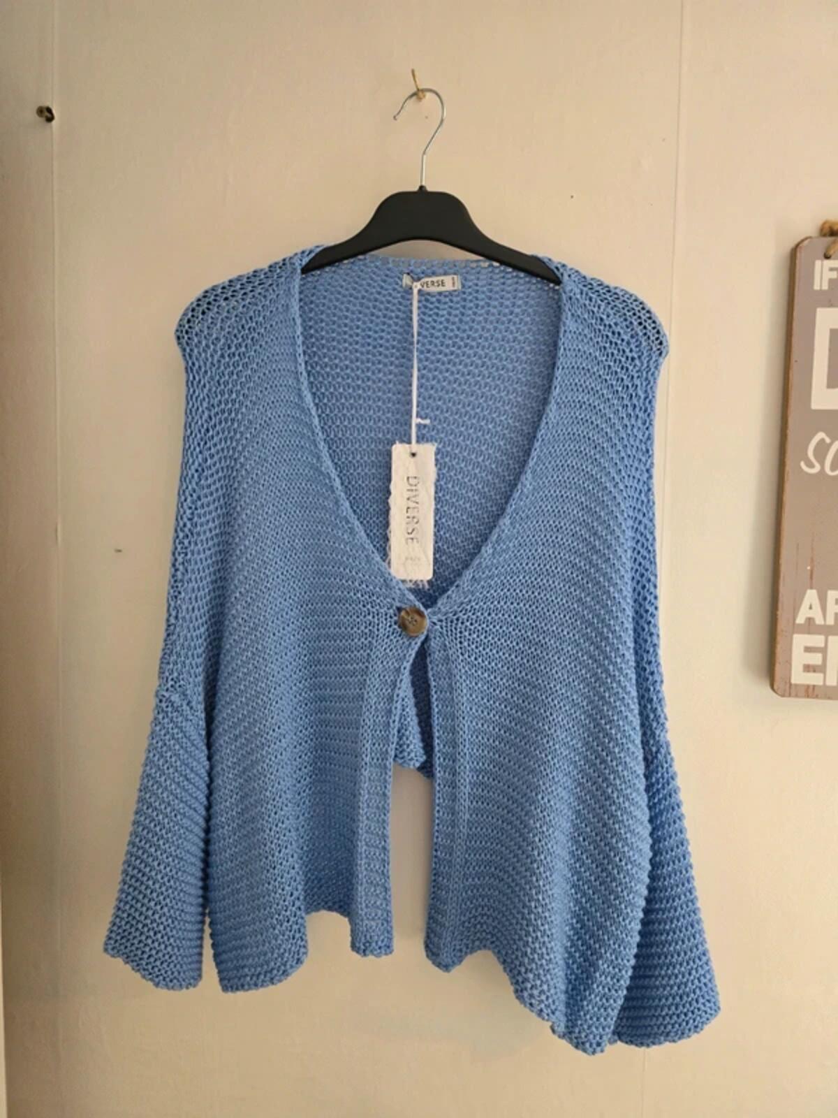 Diverse Made in Italy Light Blue Crochet Batwing Cardigan One Size