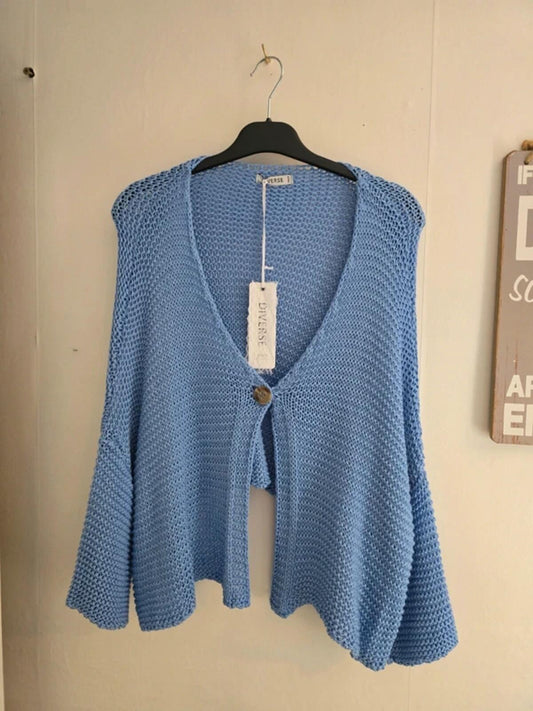 Diverse Made in Italy Light Blue Crochet Batwing Cardigan One Size
