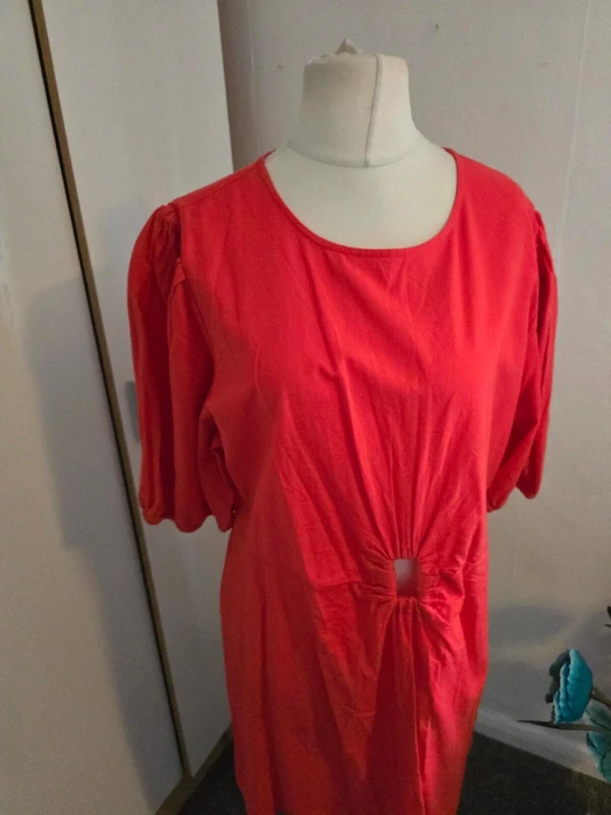 Primark Red Cotton Linen Blend Cut Out Dress Size 20 NWT