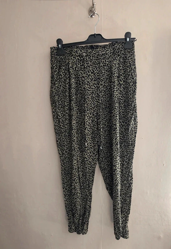 New Look Green & Black Animal Print Lightweight Trousers Size 12