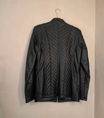 Dennis Basso Black Quilted Faux Leather Jacket Zip Up XS Size 8-10