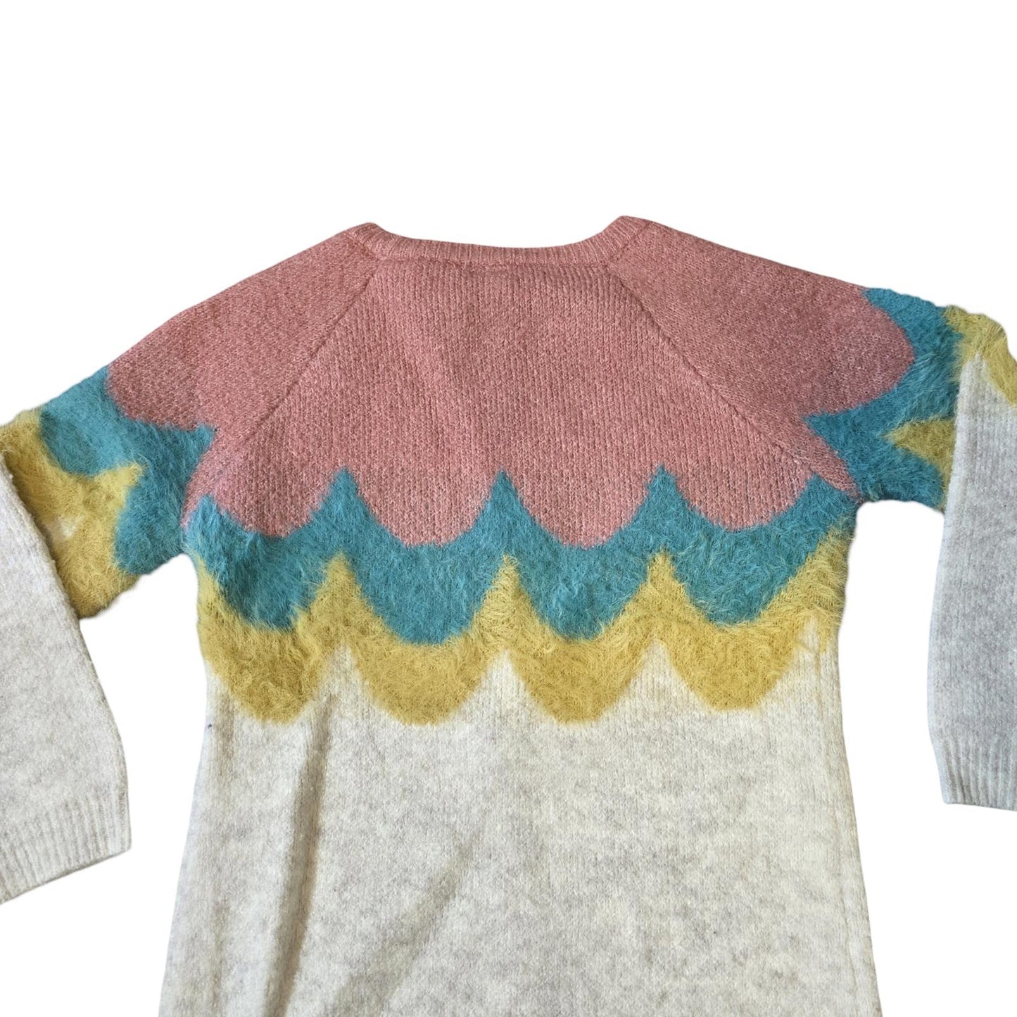 Tu Girls Knitted Jumper Dress – Colour Block Scallop Pattern – Age 2–3