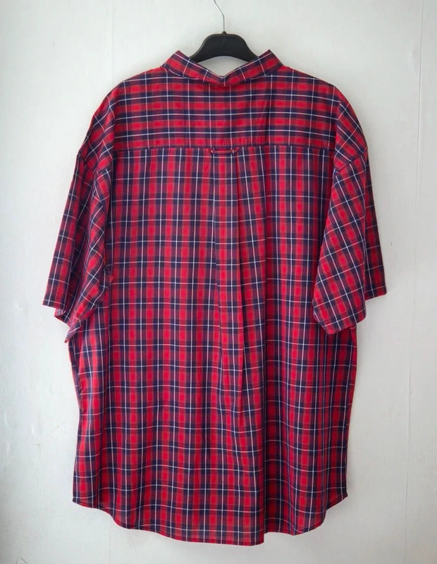 Men's C&A Canada Red Navy Checked Short Sleeve Shirt Size XL