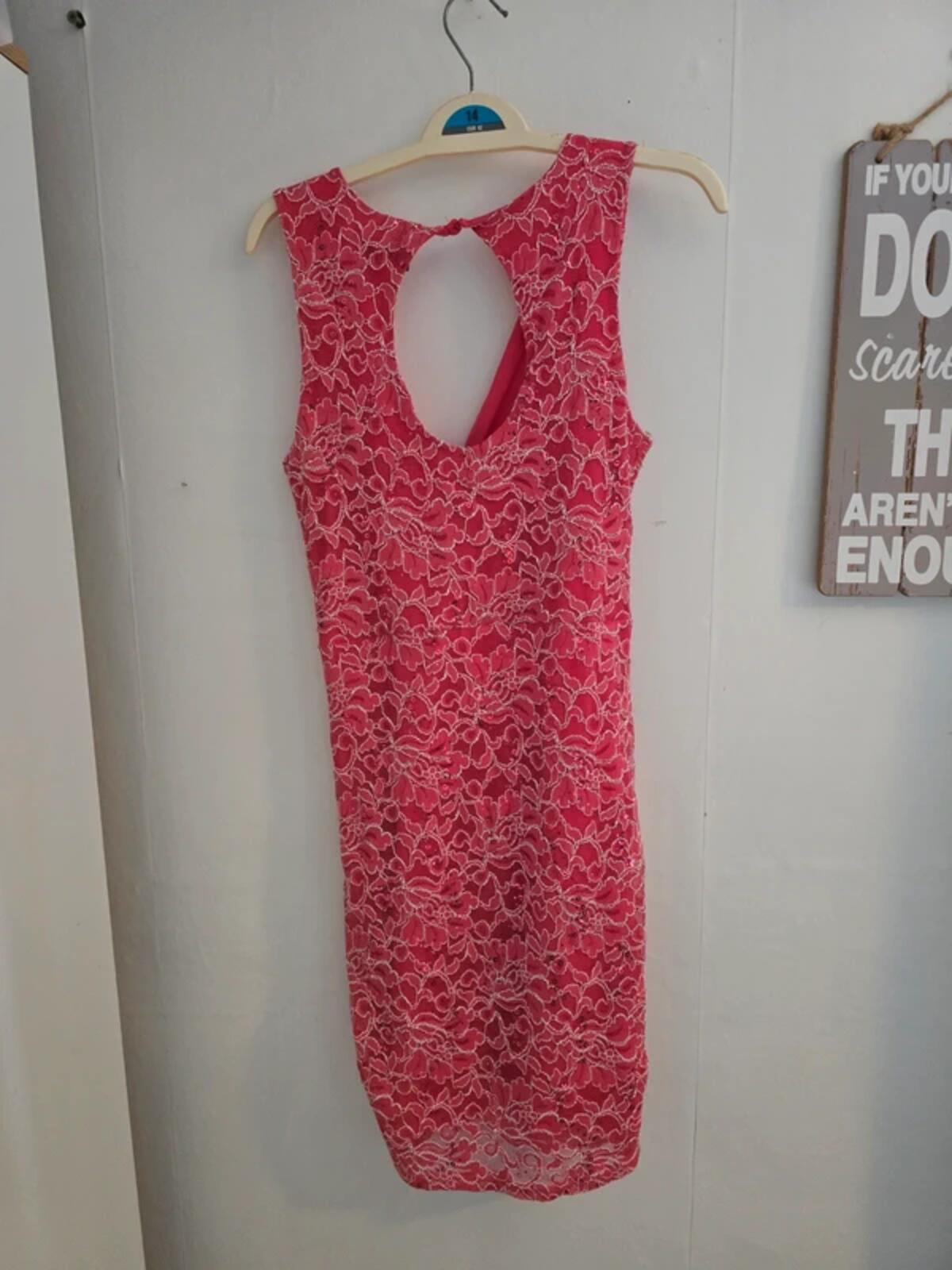 Lipsy Pink & White Sequin Lace Ruched Bodycon Dress Size 12