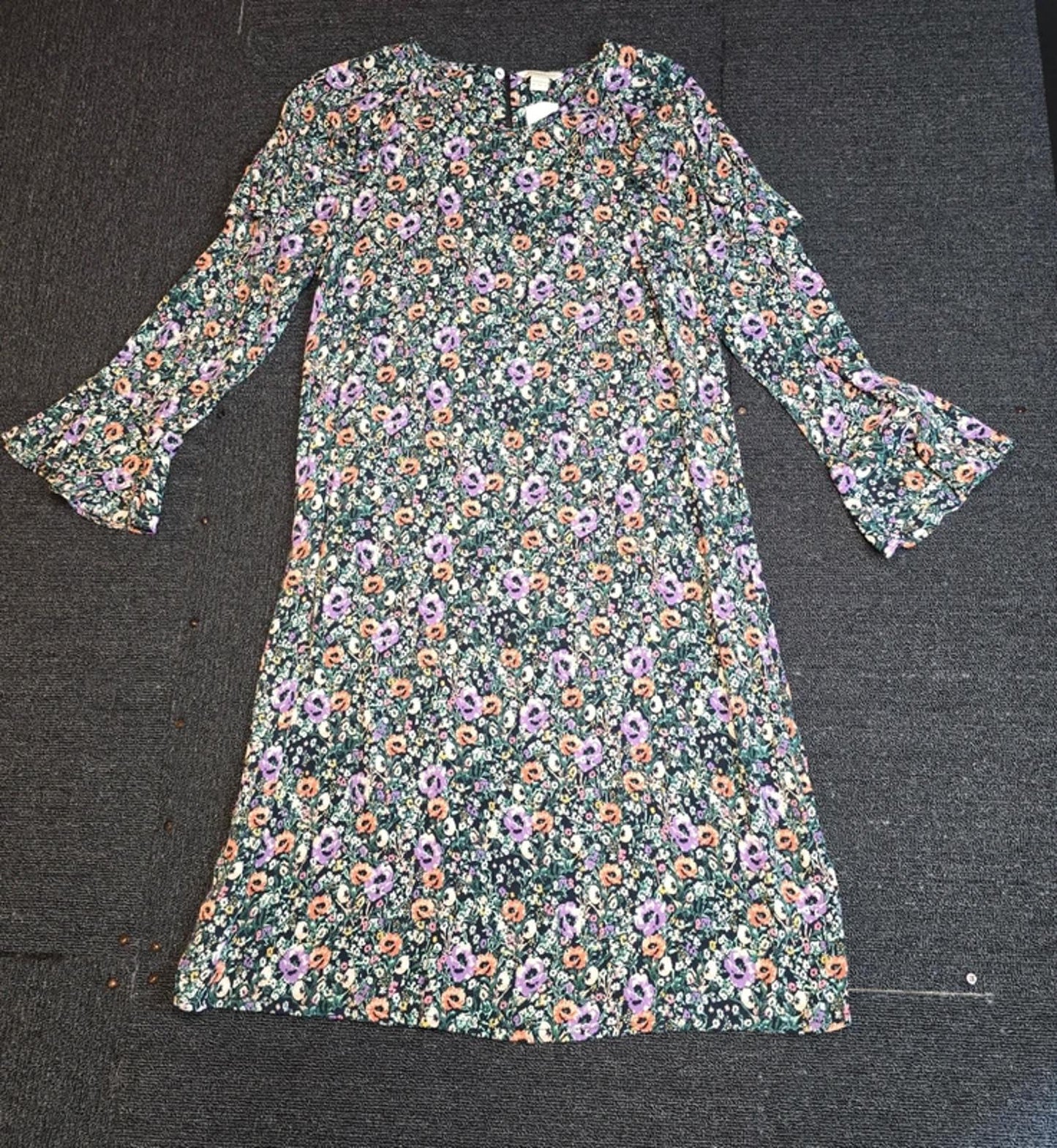 Monsoon Floral Dress Multicolour Size 12 Frill Detail Knee Length