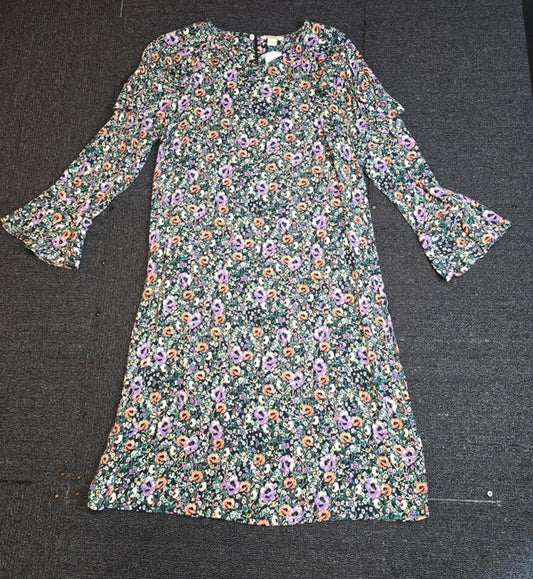 Monsoon Floral Dress Multicolour Size 12 Frill Detail Knee Length