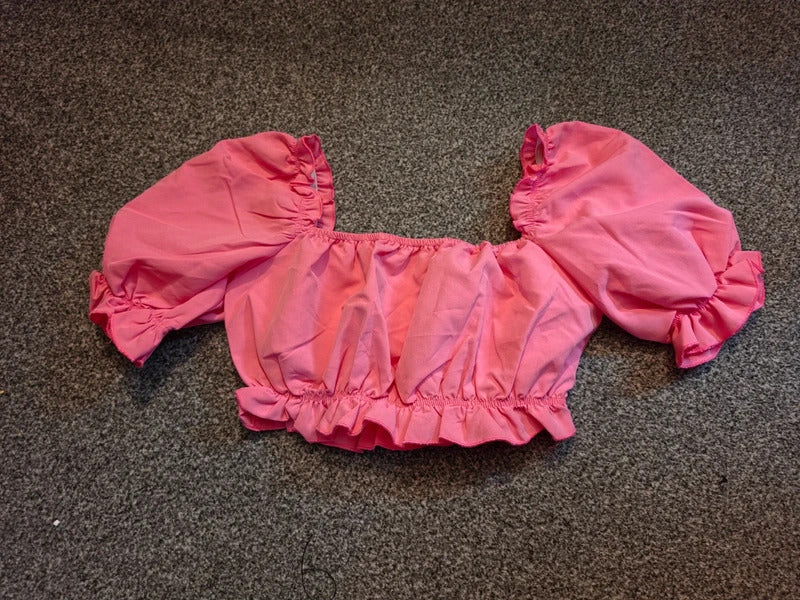 SHEIN Girls Pink Puff Sleeve Cropped Top Age 9 Years