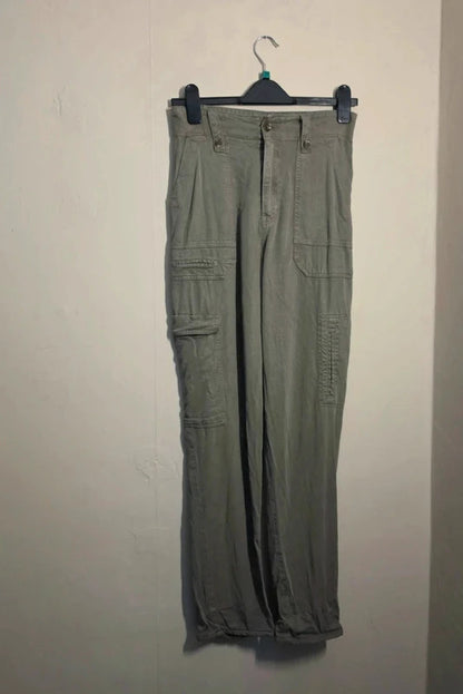 H&M Khaki Green High Waisted Cargo Trousers Slim Leg Size 8
