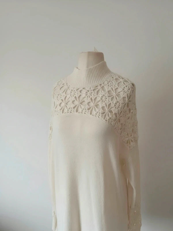 Phase Eight Cream Crochet Lace High Neck Jumper Dress  L Size 16