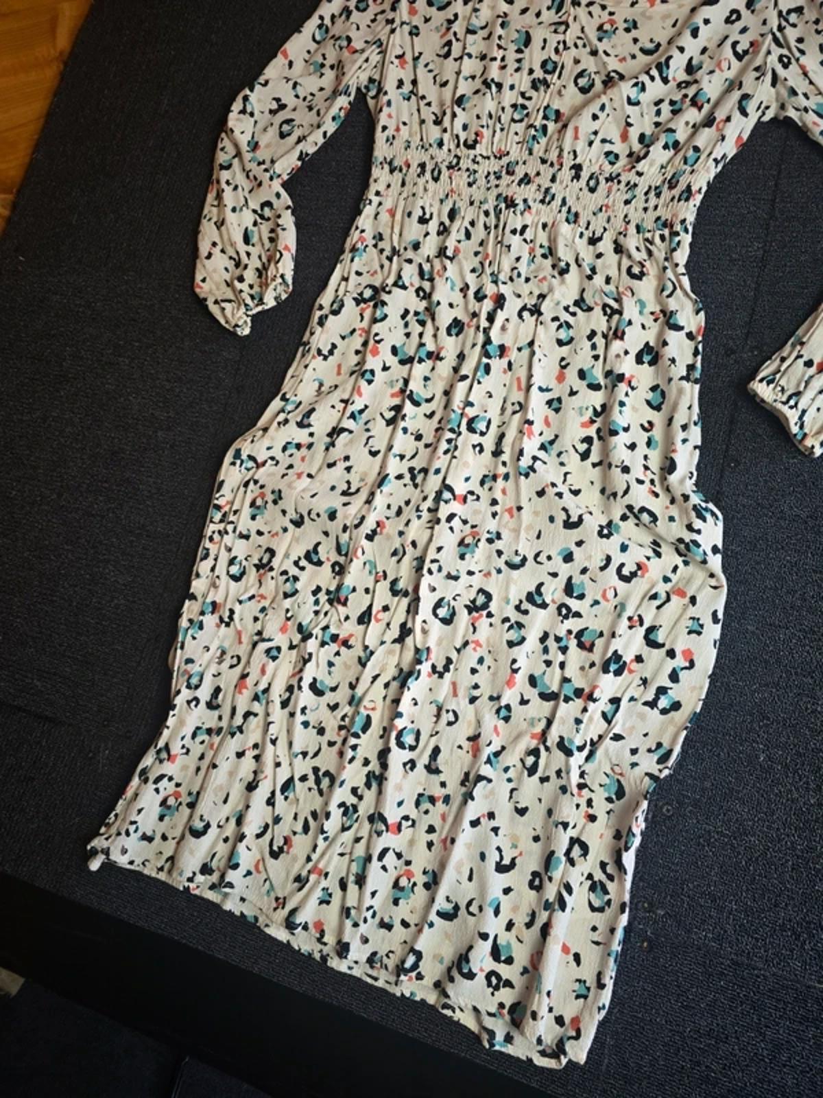 M&S Animal Print Midi Dress White Multicolour UK 12 Elasticated Waist