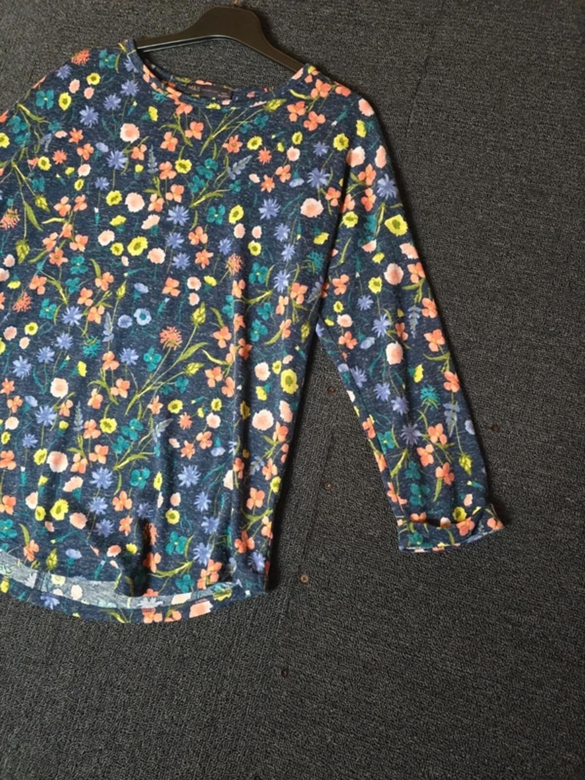 Marks & Spencer navy floral lightweight relaxed jumper linen blend size 12