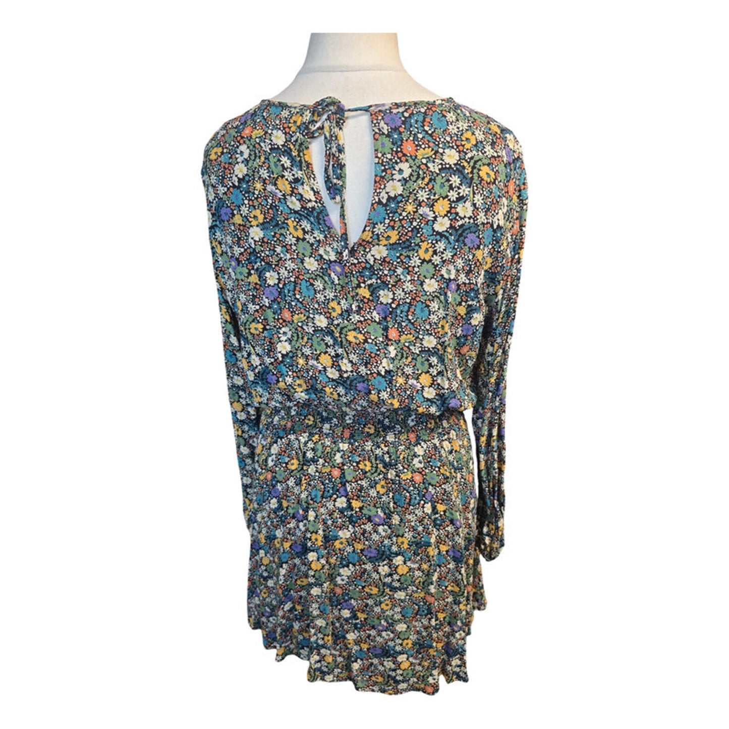 Next Floral Midi Dress Multicolour Size 10 Smocked Waist & Tie Back