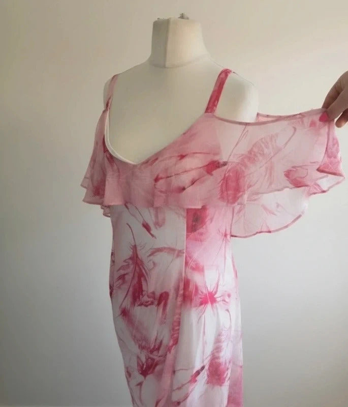 Roman Pink & White Layered Maxi Dress Size 14