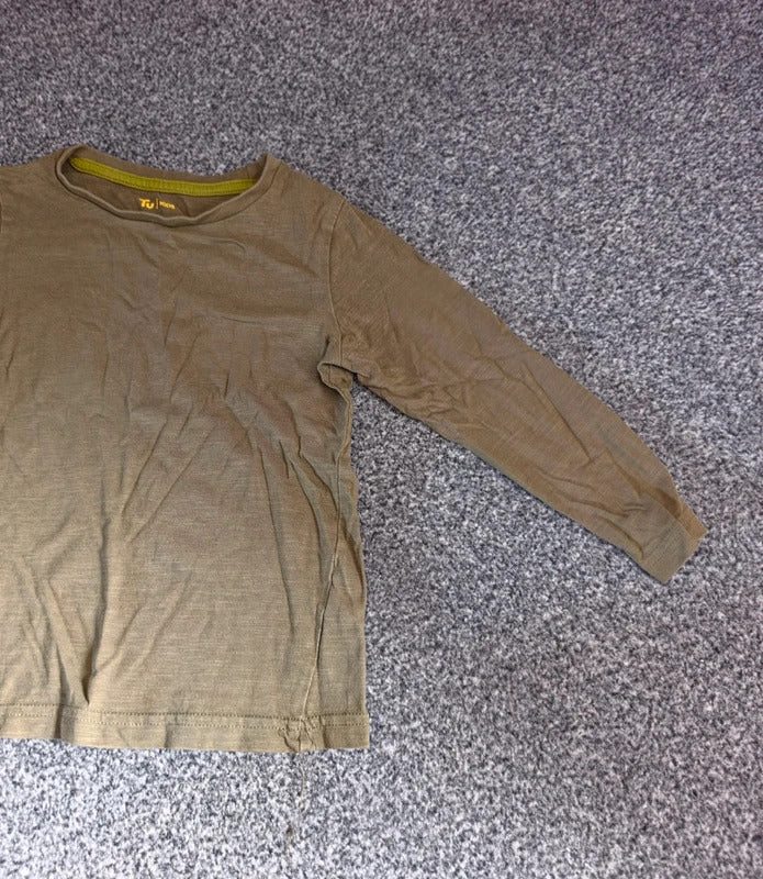 Tu Kids Khaki Olive Green Long Sleeve Cotton Top Age 3-4 Years