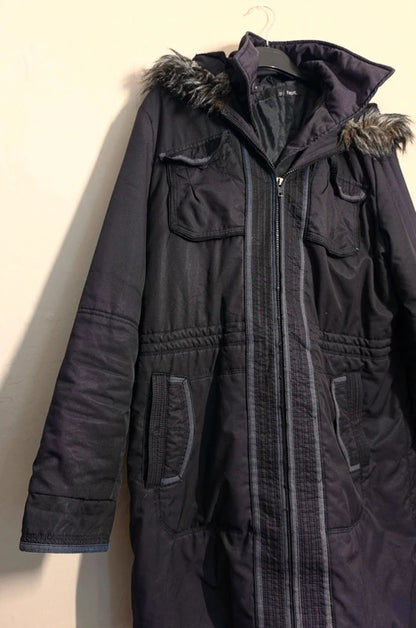 Next Black Faux Fur Hooded Padded Winter Coat – Size 16