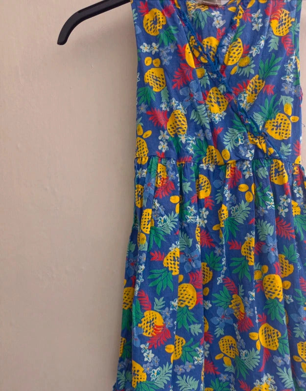 Monsoon Girls Blue Tropical Pineapple Cotton Dress Age 6 Years