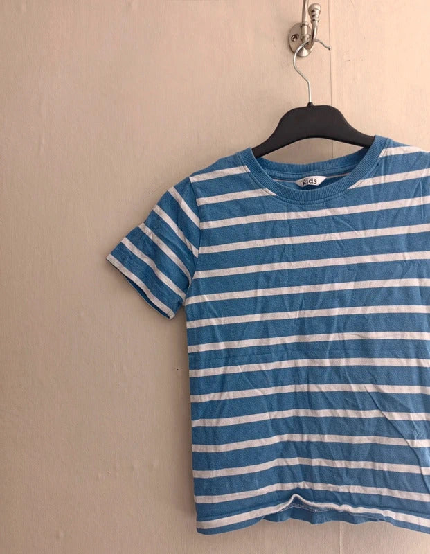 M&Co Boys Blue & White Striped T-Shirt – 8–9 Years