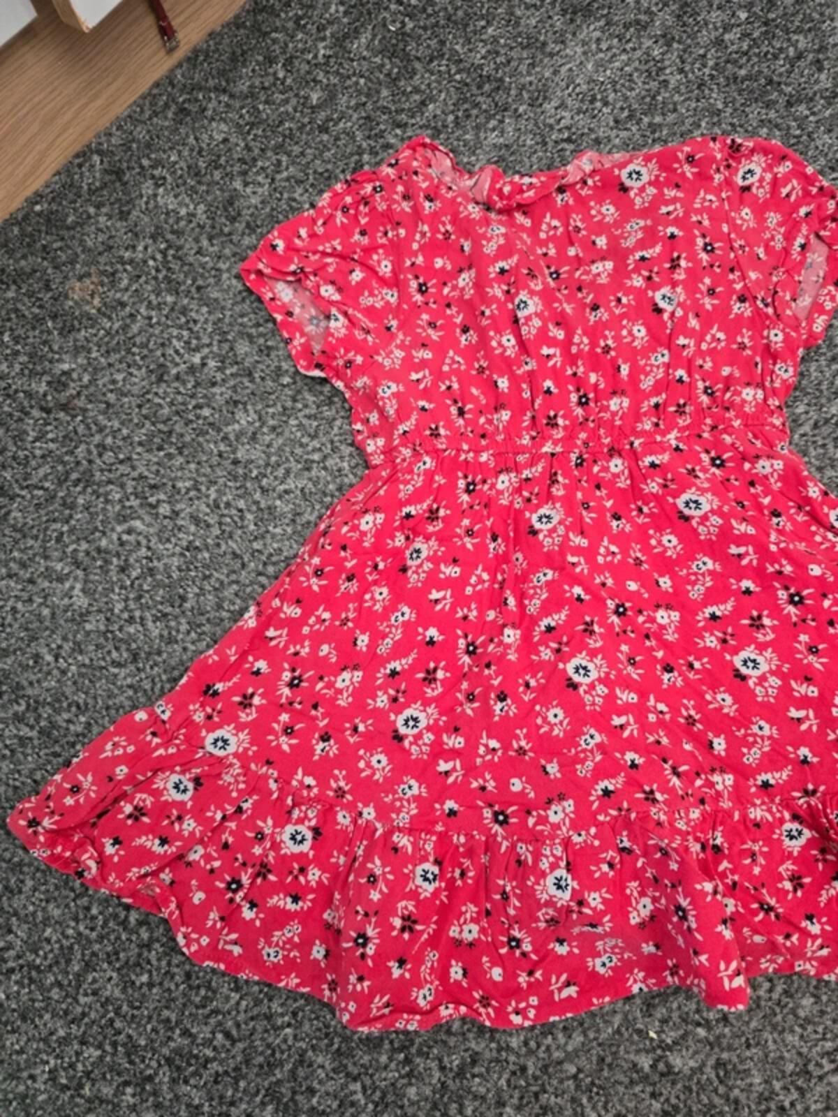 Primark Girls Bright Pink Ditsy Floral Frill Wrap Summer Dress Age 12-18 Months