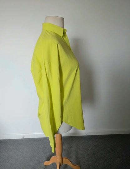 Primark Neon Lime Green Oversized Long Sleeve Button-Up Shirt Size 10 New