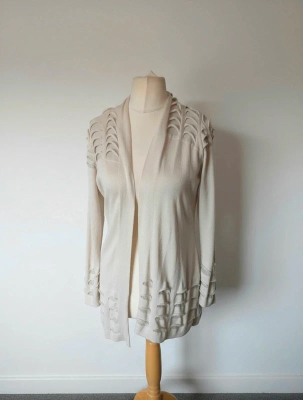Primark Beige Open Front Longline Cardigan Sheer Detail Size 14