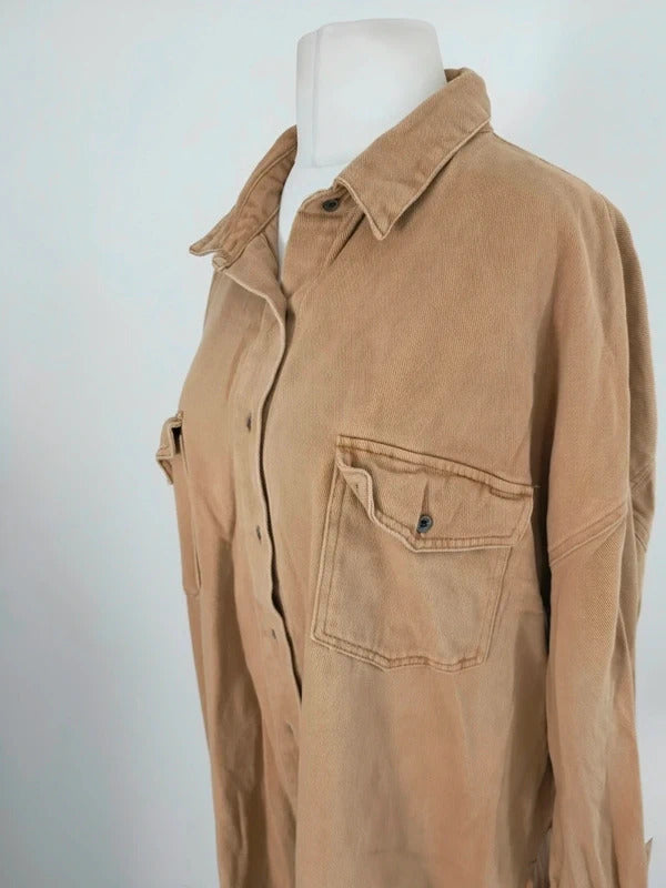 Missguided Plus Beige Oversized Long Sleeve Cotton Shirt Shacket Size 22