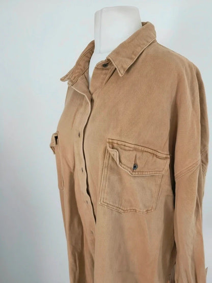 Missguided Plus Beige Oversized Long Sleeve Cotton Shirt Shacket Size 22