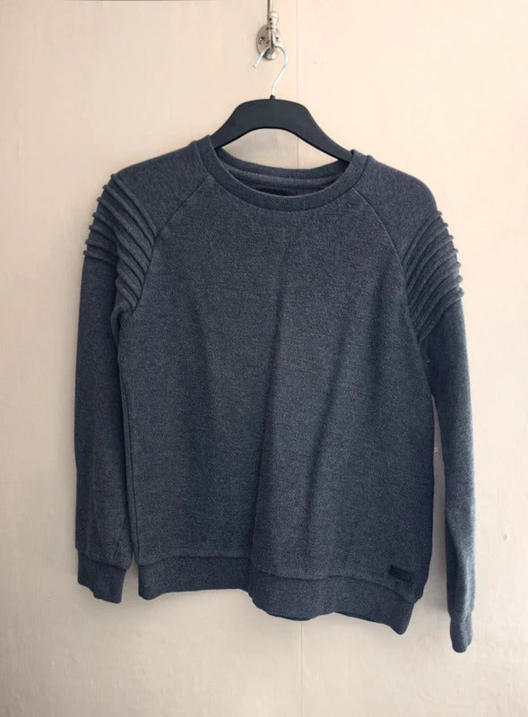 Firetrap Men's Charcoal Grey Ribbed-Shoulder Knitted Jumper Size Medium