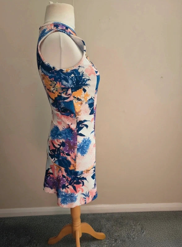 Edge Multicoloured Floral Sleeveless Bodycon Mini Dress Size 12 (Fits Size 10–12)