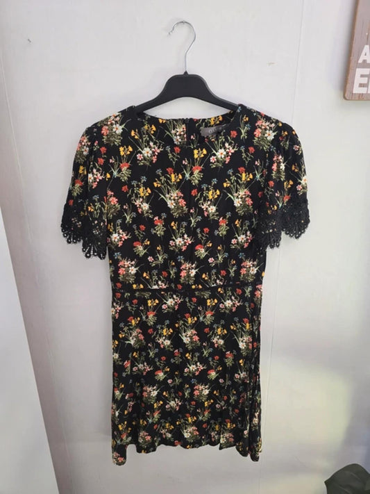 Oasis Black Floral Lace Detail Dress Size 10