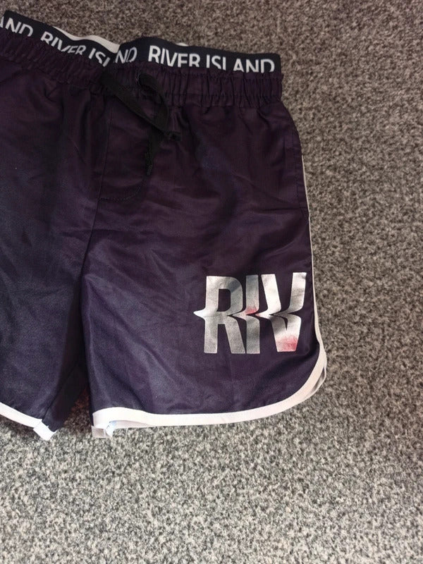 River Island Girls Black & White Branded Elasticated Waist Runner Shorts Age 4-5 Years
