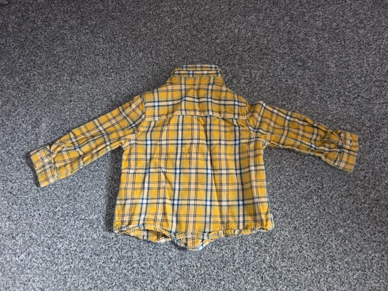 M&Co Baby Yellow & Navy Checked Long Sleeve Cotton Flannel Shirt 6-9 Months