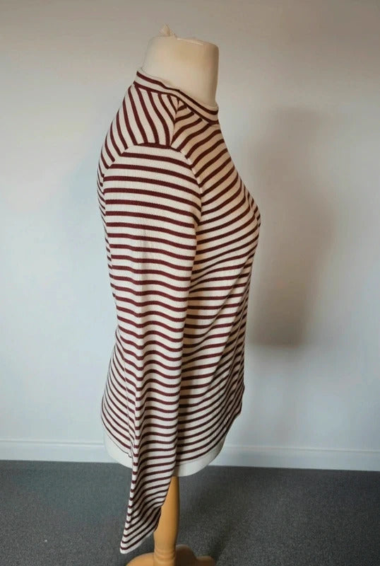 Craghoppers Brown & Cream Striped Long Sleeve High Neck Top – Size 10