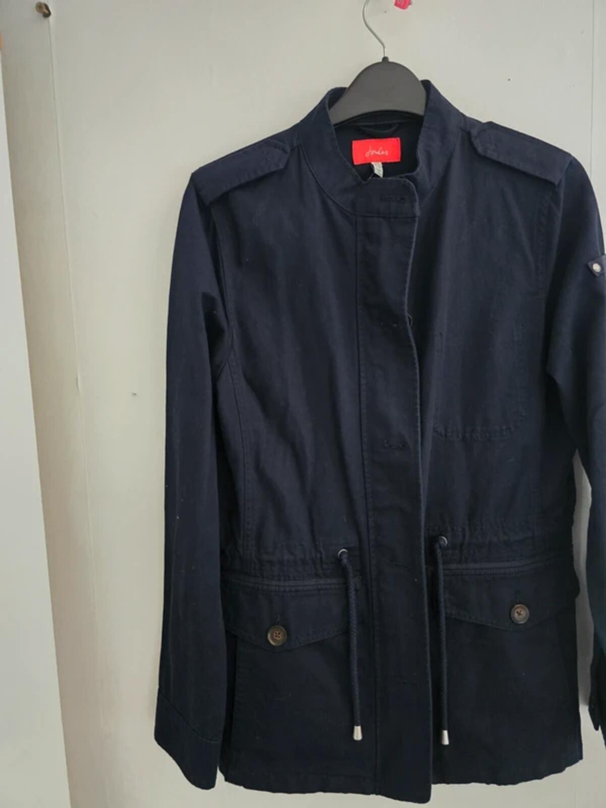 Joules Navy Blue Lightweight Jacket Size 8 Cotton Linen Blend Drawstring