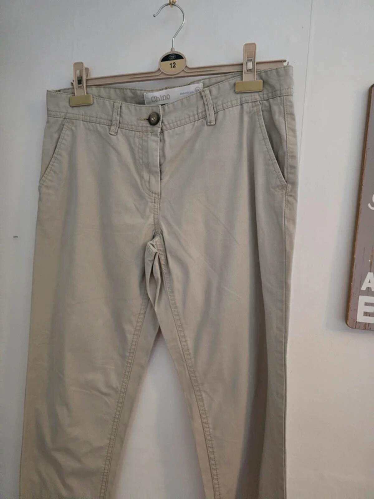 Next Ladies Beige Cotton Slim Leg Chino Trousers Size 10 Long