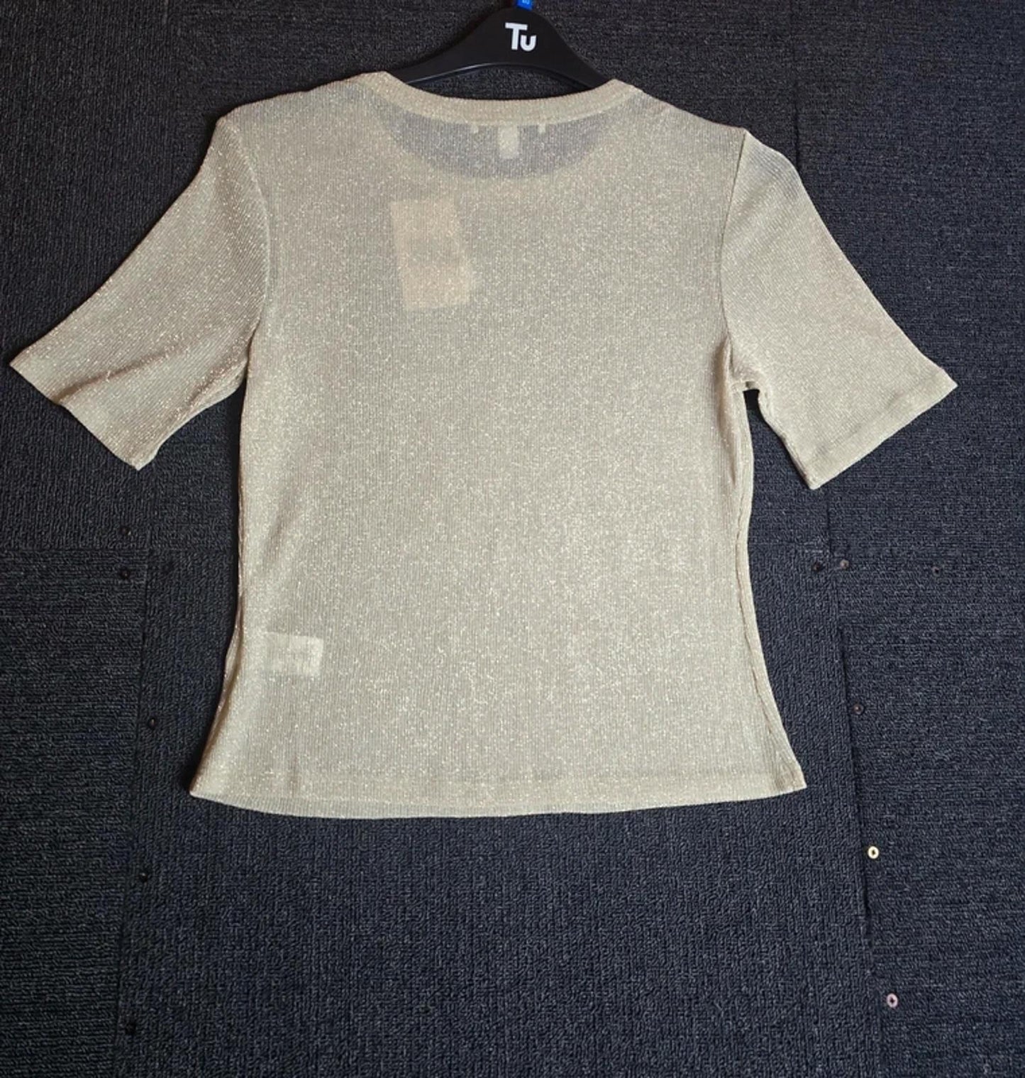 Next Gold Glitter Knit Top Size 12 Short Sleeve Round Neck New