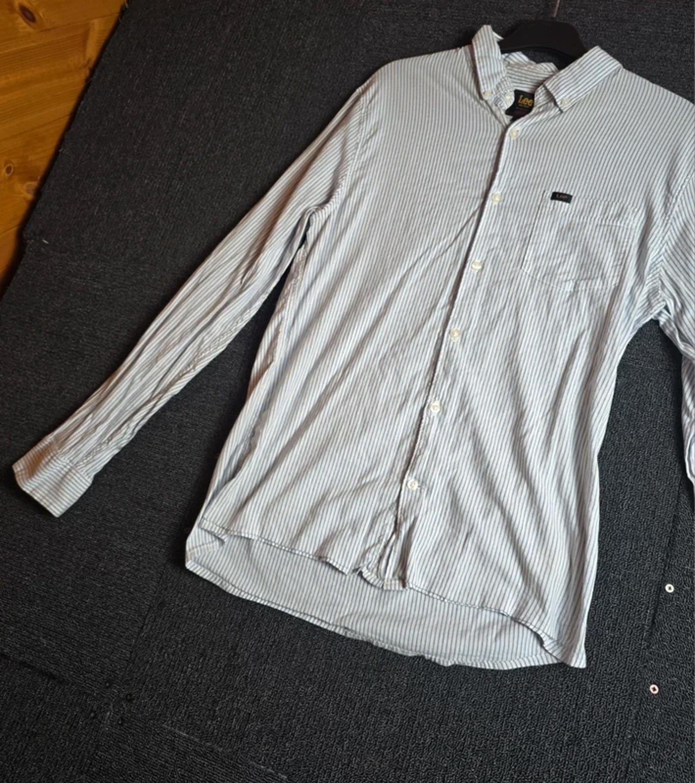 Lee Mens Slim Fit Blue & White Striped Shirt Medium Stretch Cotton Button Up