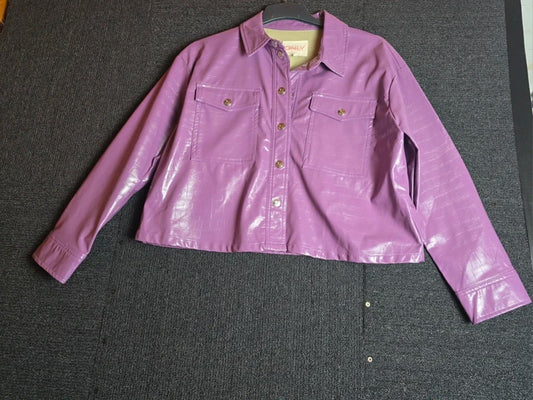 ONLY Faux Leather Jacket Lilac M Size 12-14 Boxy Cropped Fit Causal