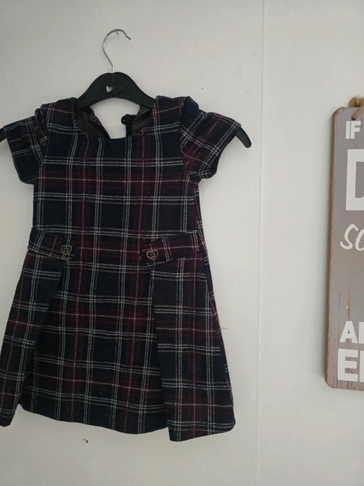 Primark Girls Burgundy and Black Checked Glitter Dress Age 2-3 Years