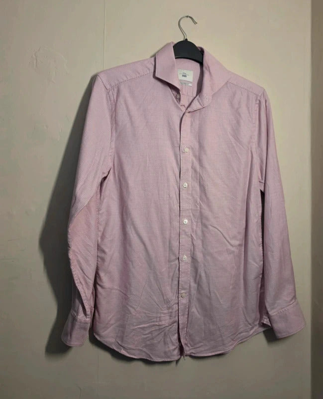 Men's Moss Tailored Fit Pink White Patterned Formal Shirt 15.5" Collar