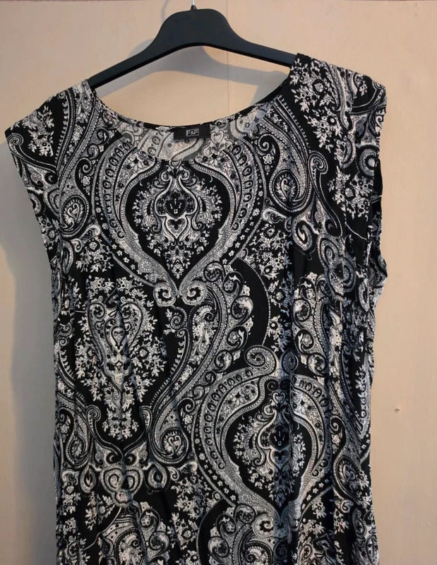 F&F Black & White Patterned Sleeveless Mini Summer Dress Size 18 More 16
