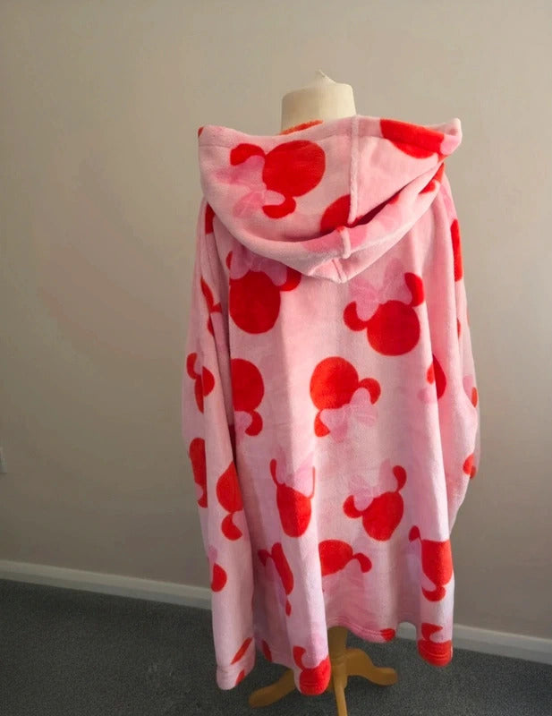 Custard London Pink & Red Minnie Mouse Fleece Lounge Hoodie Jumper One Size