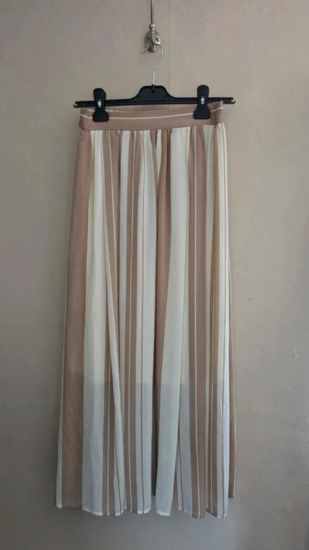 Rope Picnic Beige & White Striped Pleated Midi Skirt 38 (UK Size 10)
