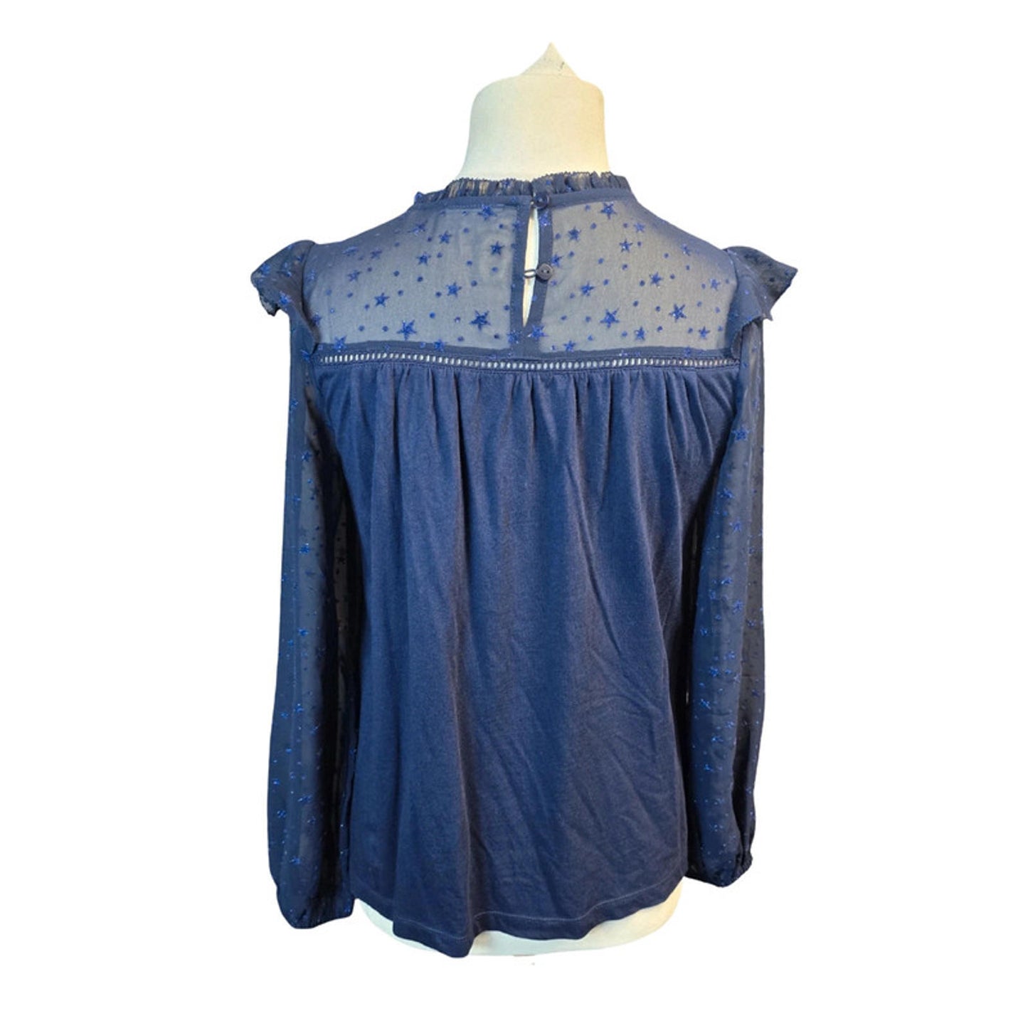 FatFace Navy Glitter Star Top Size 8 Sheer Sleeve Weekend